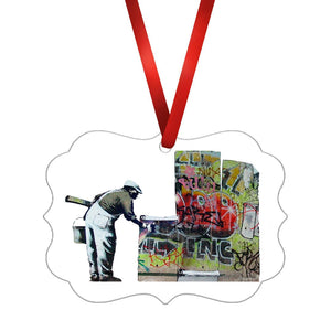 Banksy Graffiti Wallpaper Ornament Christmas Ornament Victorian 10.8 x 8cm Clock Canvas