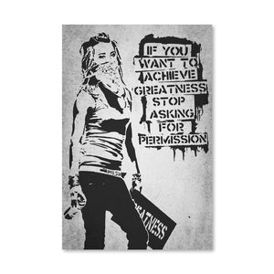 Banksy If You Want To Achieve Greatness Stop Asking For Permission Canvas Art Clock Canvas