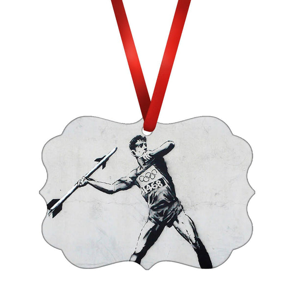 Banksy Javelin Thrower Ornament Christmas Ornament Victorian 10.8 x 8cm Clock Canvas