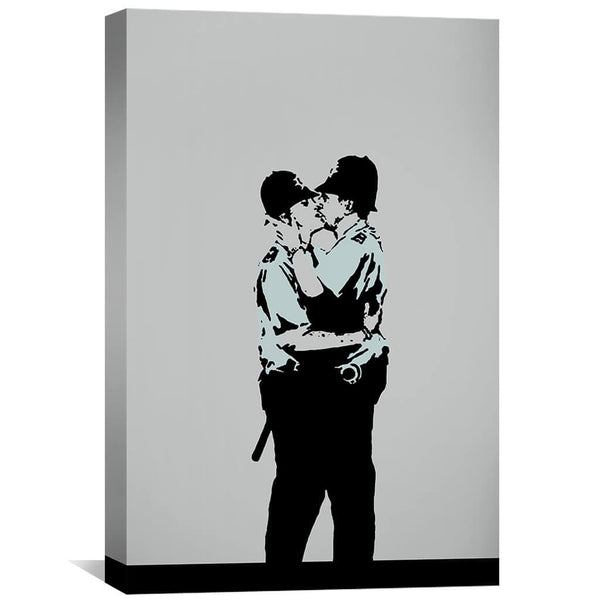 Banksy Kissing Coppers Canvas Art 30 x 45cm / Unframed Canvas Print Clock Canvas