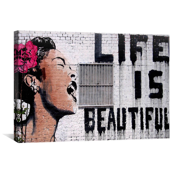 Banksy Life Is Beautiful Canvas Art 45 x 30cm / Unframed Canvas Print Clock Canvas