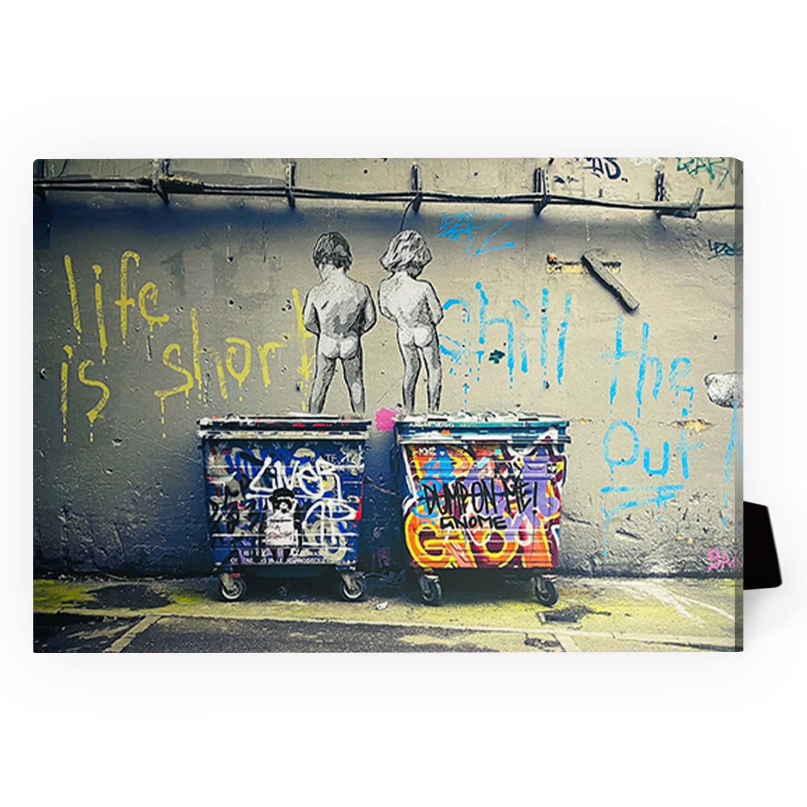 ARTSPRINTS Quadro Su Tela Incorniciata Banksy Kids Life Is Short, 50x40 Cm, Profondità 18 Mm, Pronto Da Appendere
