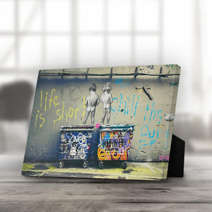 Banksy Life is Short Desktop Canvas Desktop Canvas 25 x 20cm Clock Canvas