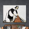 Banksy Maid Sweeping Under The Carpet Canvas Art Clock Canvas