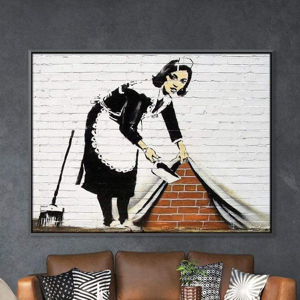 Banksy Maid Sweeping Under The Carpet Canvas Art Clock Canvas