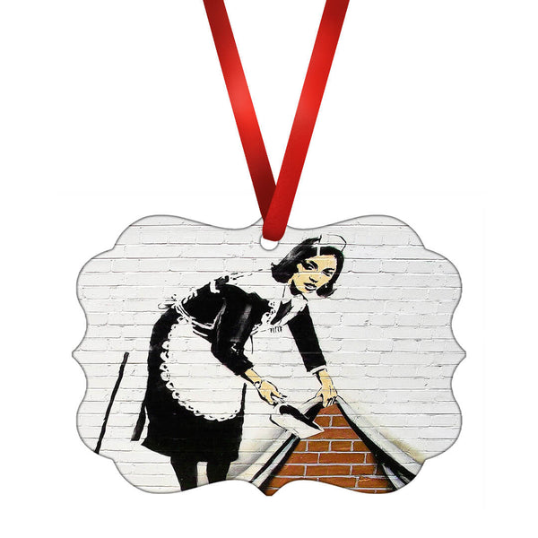 Banksy Maid Sweeping Under The Carpet Ornament Christmas Ornament Victorian 10.8 x 8cm Clock Canvas