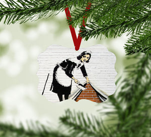 Banksy Maid Sweeping Under The Carpet Ornament Christmas Ornament Victorian 10.8 x 8cm Clock Canvas