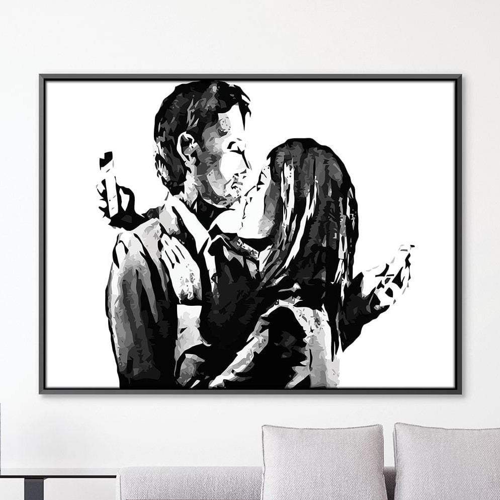 Banksy Mobile Lovers White Canvas product thumbnail