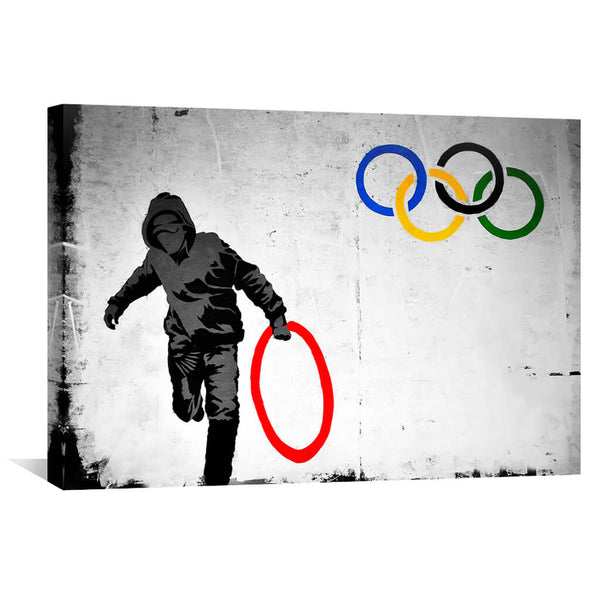 Banksy Olympic Rings Looter Canvas Art Clock Canvas