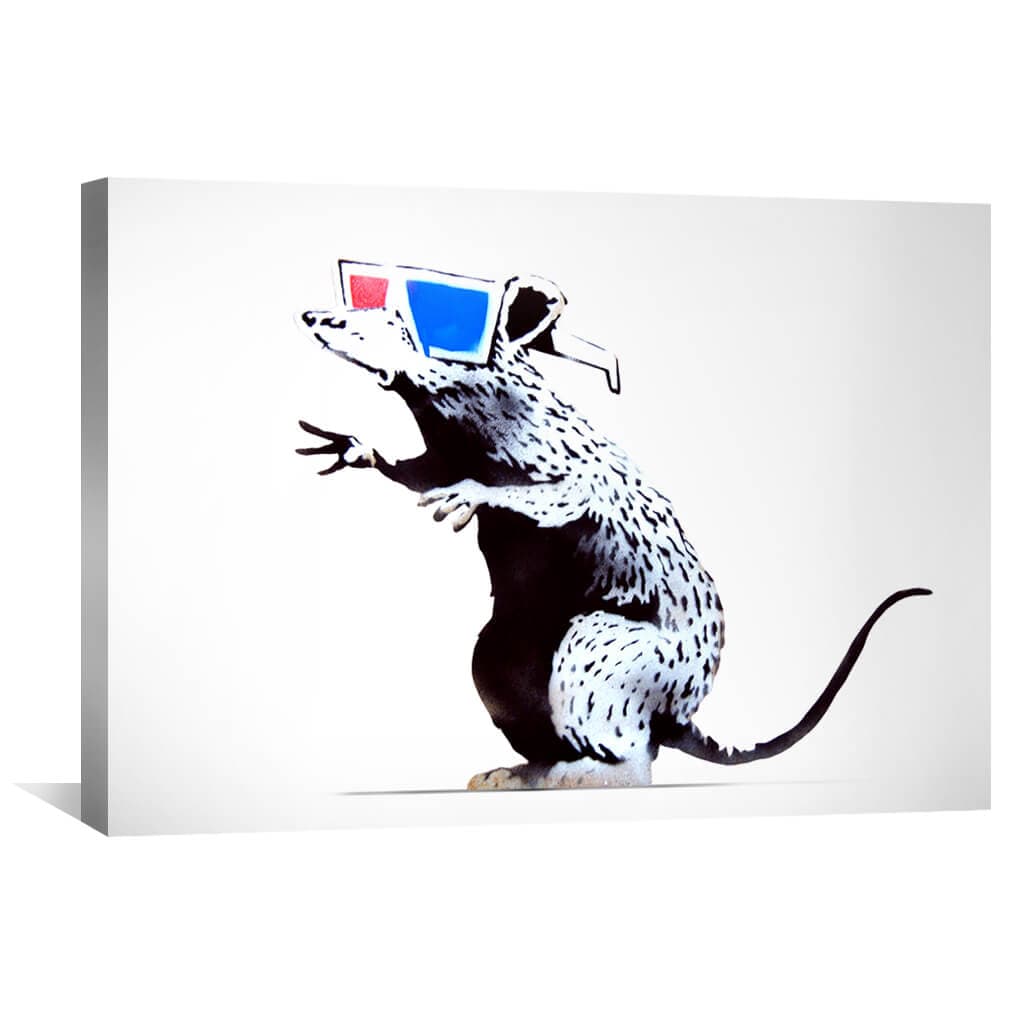 バンクシーストリートアート ネズミ 3Dメガネ Banksy Rat Wearing 3D Glasses Canvas | Canvas Wall Art