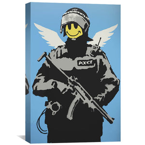 Banksy Smiley Police Man Canvas Art 30 x 45cm / Unframed Canvas Print Clock Canvas