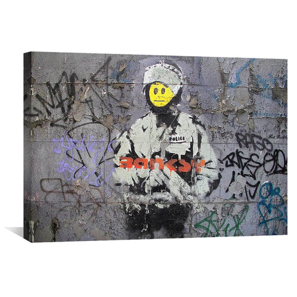 Banksy Smiley Riot Cop Canvas Art Clock Canvas