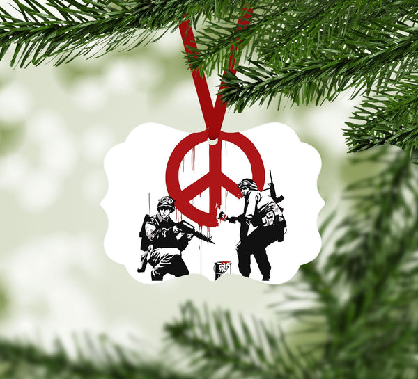 Banksy Soldiers Painting CND Sign Ornament Christmas Ornament Victorian 10.8 x 8cm Clock Canvas