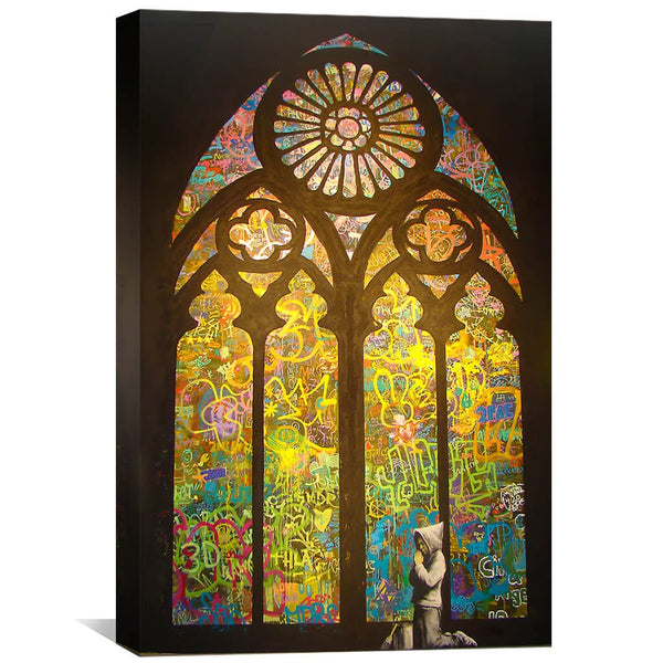 Banksy Stained Glass Window Canvas Art 30 x 45cm / Unframed Canvas Print Clock Canvas