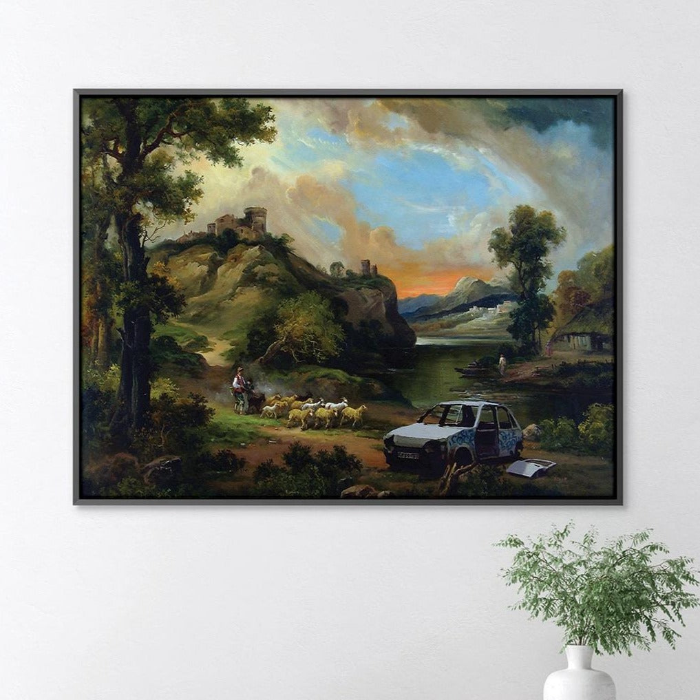 Banksy Vandalised Car Canvas Art Clock Canvas