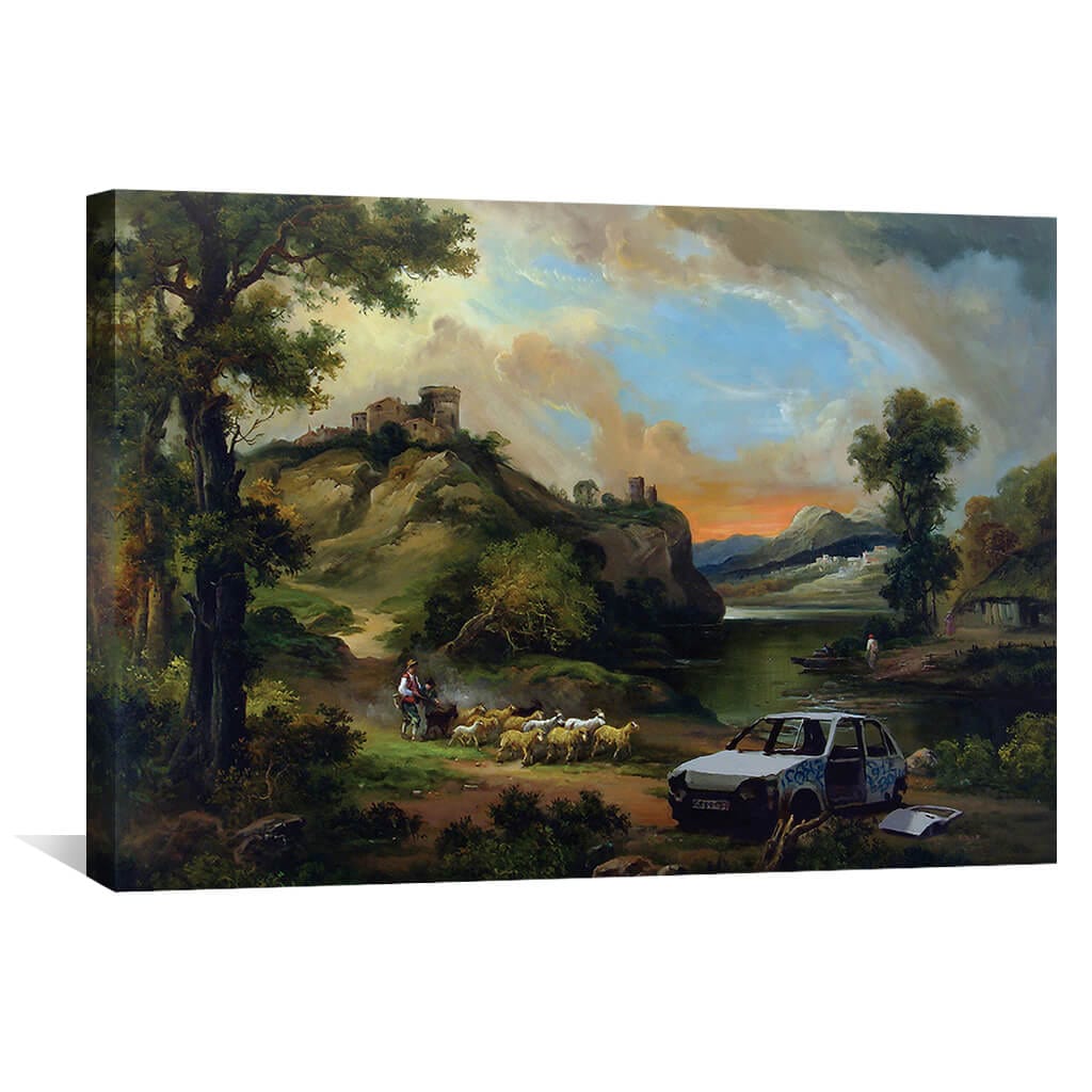 Banksy Vandalised Car Canvas Art Clock Canvas