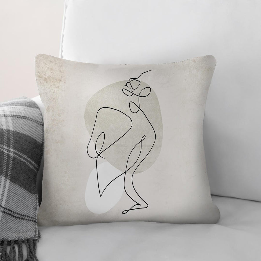 Beige Line Art Cushion Cushion 45 x 45cm Clock Canvas