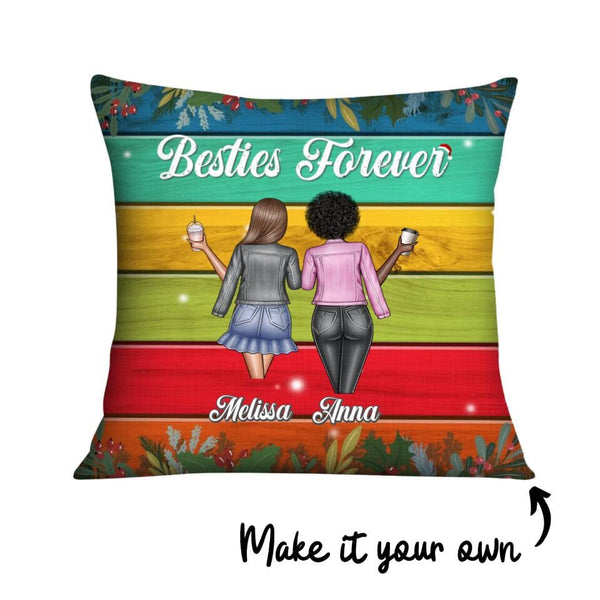 Besties Forever Girlfriends Cushion Customizer Square Cushion / Polyester Linen / 45 x 45cm Clock Canvas