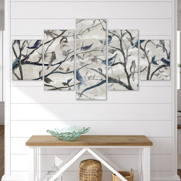 Birds and Branches Canvas - 5 Panel Art 5 Panel / Large / Standard Gallery Wrap Clock Canvas