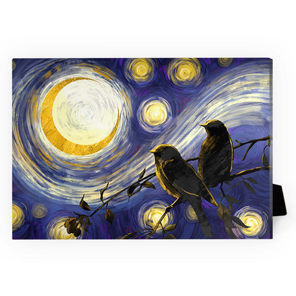 Birds in the Night Desktop Canvas Desktop Canvas 18 x 13cm Clock Canvas