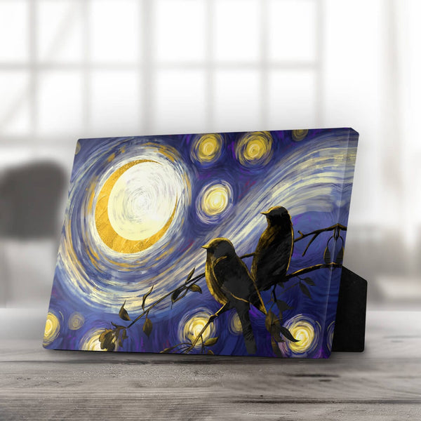 Birds in the Night Desktop Canvas Desktop Canvas Clock Canvas