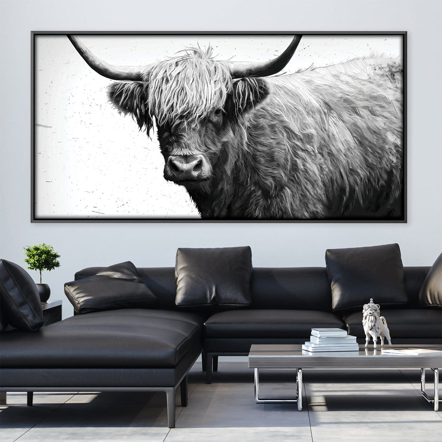 Black and White Highland Cow Canvas Art Clock Canvas