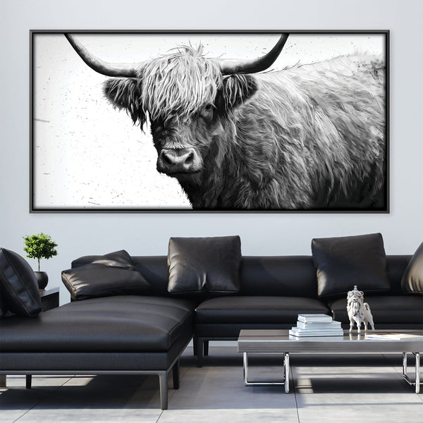Black and White Highland Cow Canvas Art Clock Canvas