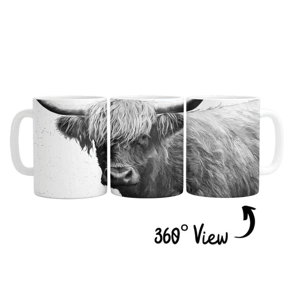 Black and White Highland Cow Mug Mug White Clock Canvas