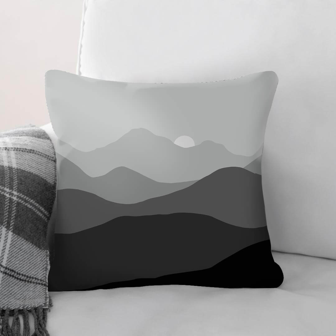 Black and White Mountains Cushion Cushion 45 x 45cm Clock Canvas