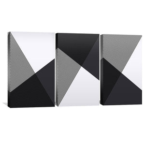 Black and White Triangles Canvas Art Set of 3 / 30 x 45cm / Unframed Canvas Print Clock Canvas