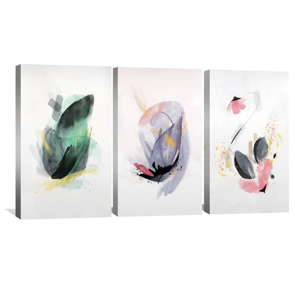 Blooming Abstract Canvas Art Set of 3 / 40 x 50cm / Unframed Canvas Print Clock Canvas