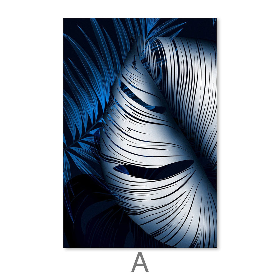 Blue and White Leaves Canvas Art A / 30 x 45cm / Unframed Canvas Print Clock Canvas