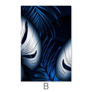 Blue and White Leaves Canvas Art B / 30 x 45cm / Unframed Canvas Print Clock Canvas