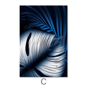 Blue and White Leaves Canvas Art C / 30 x 45cm / Unframed Canvas Print Clock Canvas