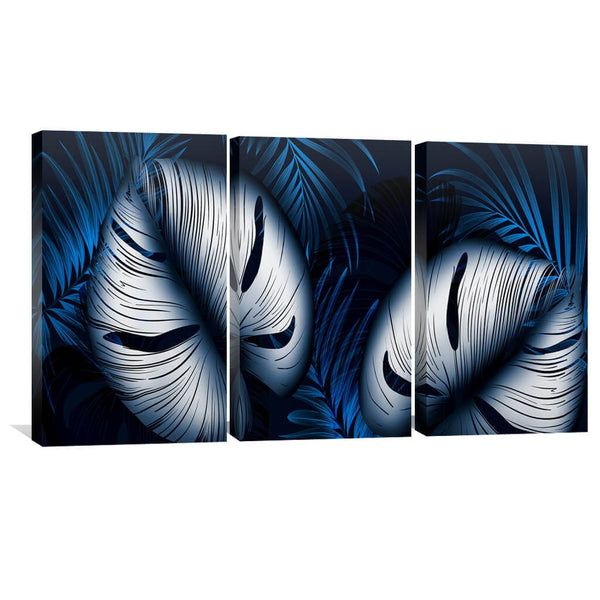 Blue and White Leaves Canvas Art Set of 3 / 30 x 45cm / Unframed Canvas Print Clock Canvas
