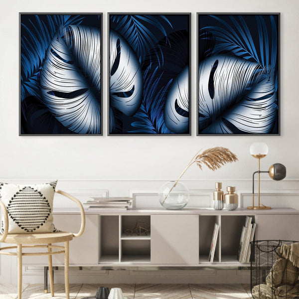 Blue and White Leaves Canvas Art Clock Canvas