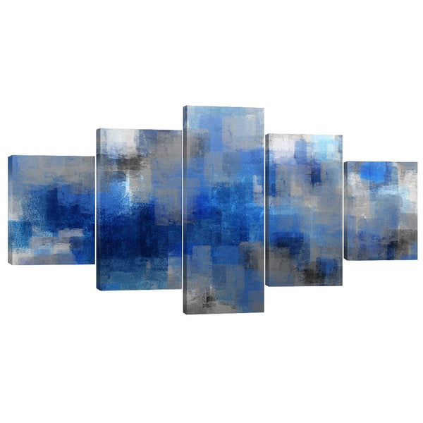 Blue Layers Canvas - 5 Panel Art Clock Canvas
