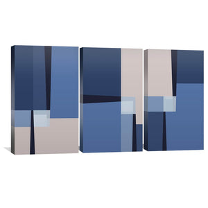 Blue Lines Canvas Art Set of 3 / 30 x 45cm / Unframed Canvas Print Clock Canvas