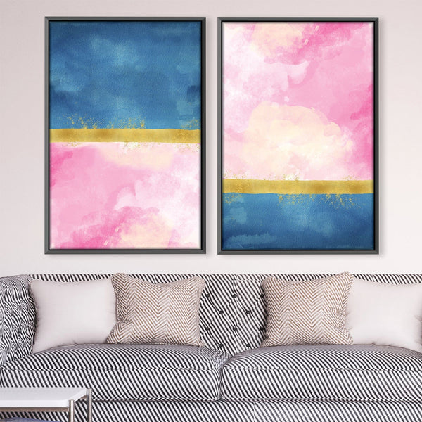 Blue Meets Pink Canvas Art Clock Canvas