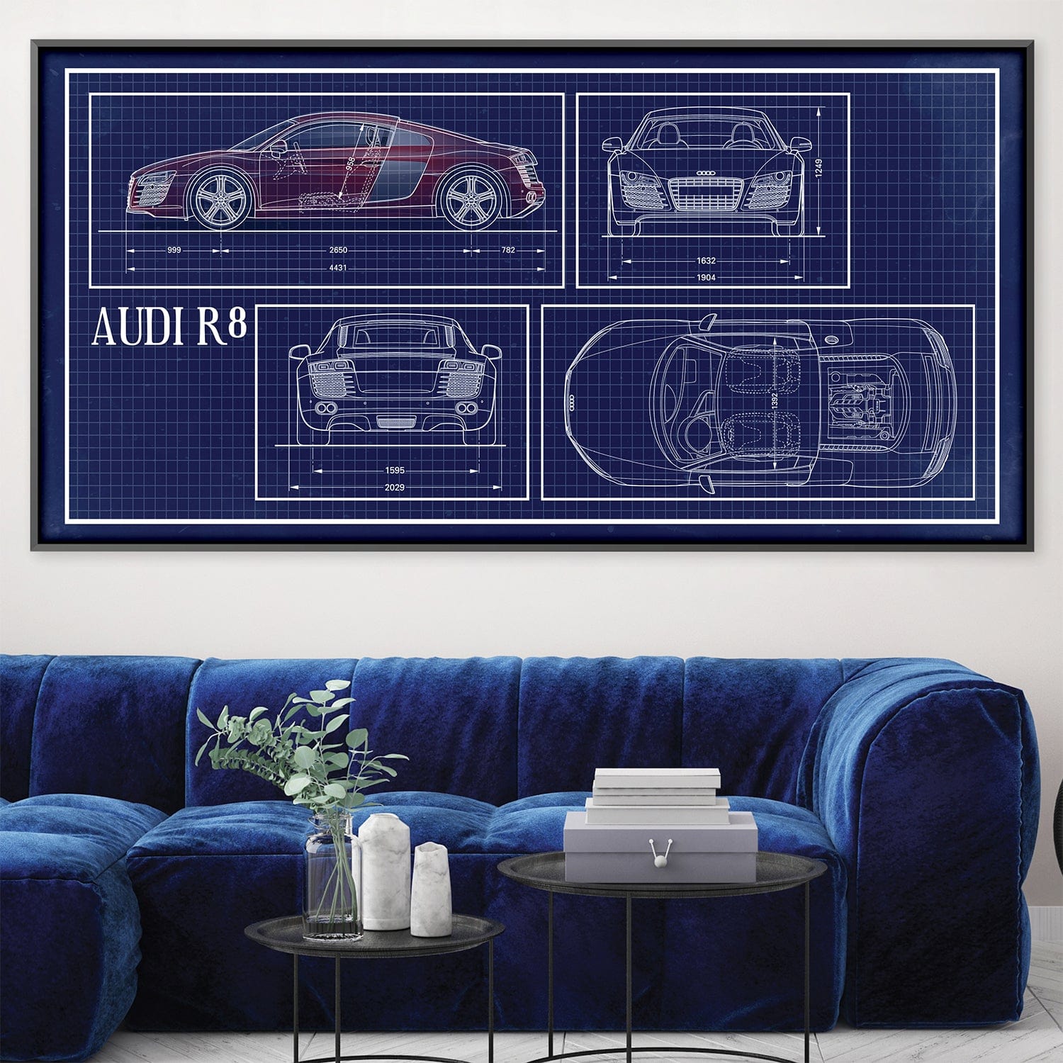 Blue Print Canvas Art Clock Canvas