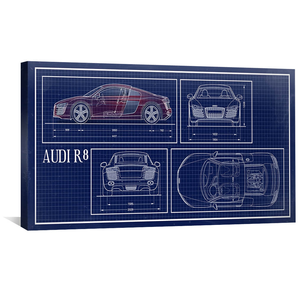 Blue Print Canvas Art 50 x 25cm / Unframed Canvas Print Clock Canvas
