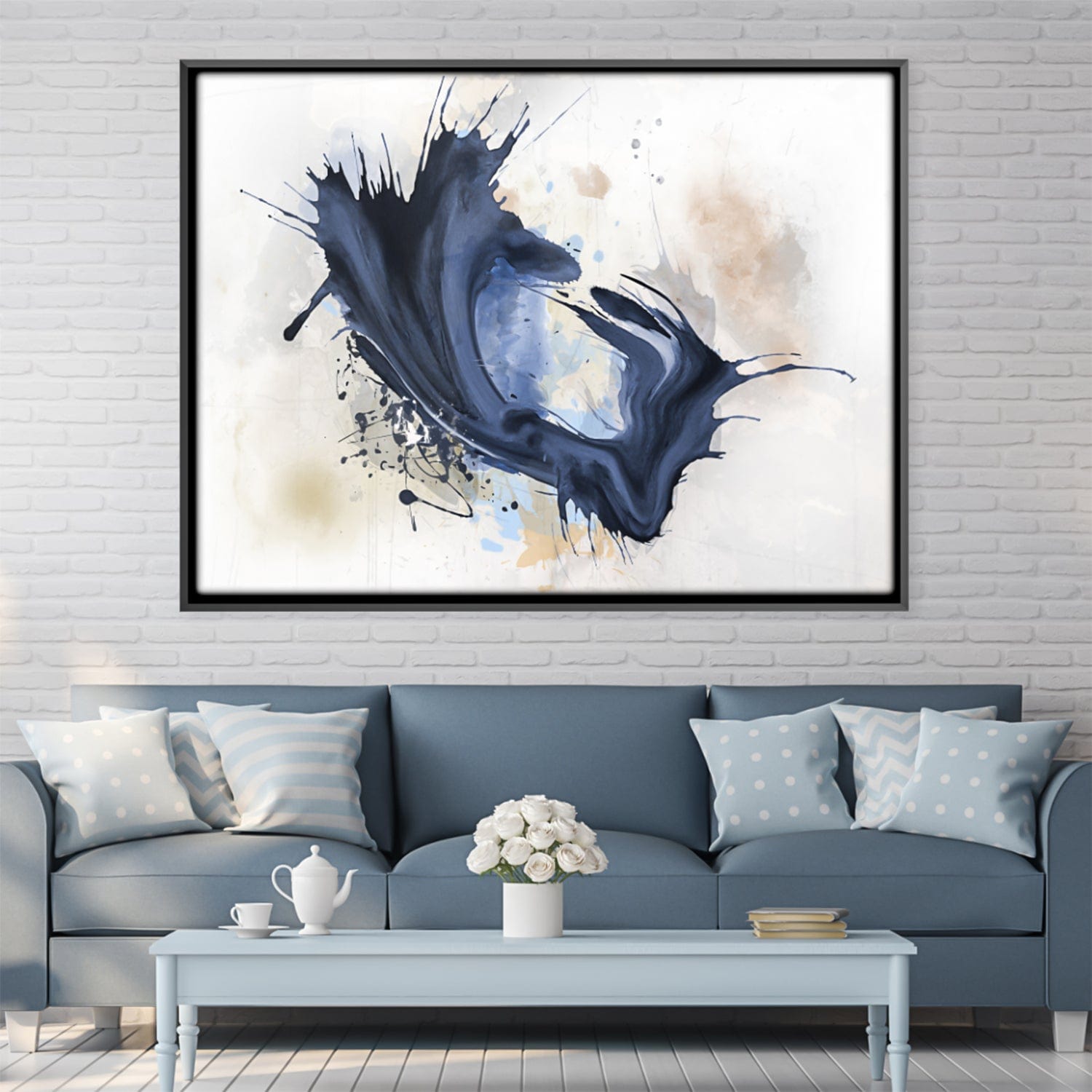 Blue Splatter Canvas Art Clock Canvas