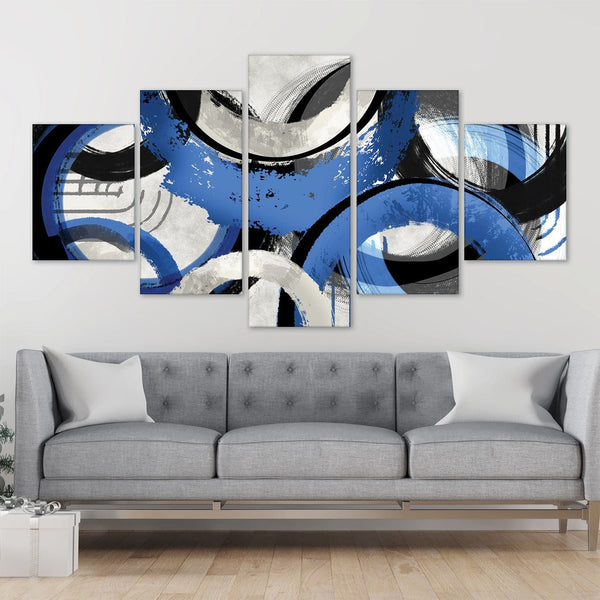 Blue Swirls Canvas - 5 Panel Art Clock Canvas