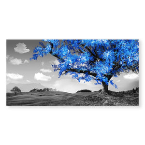 Blue Tree in the Grey Landscape Canvas Art Clock Canvas