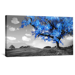 Blue Tree in the Grey Landscape Canvas Art 50 x 25cm / Unframed Canvas Print Clock Canvas