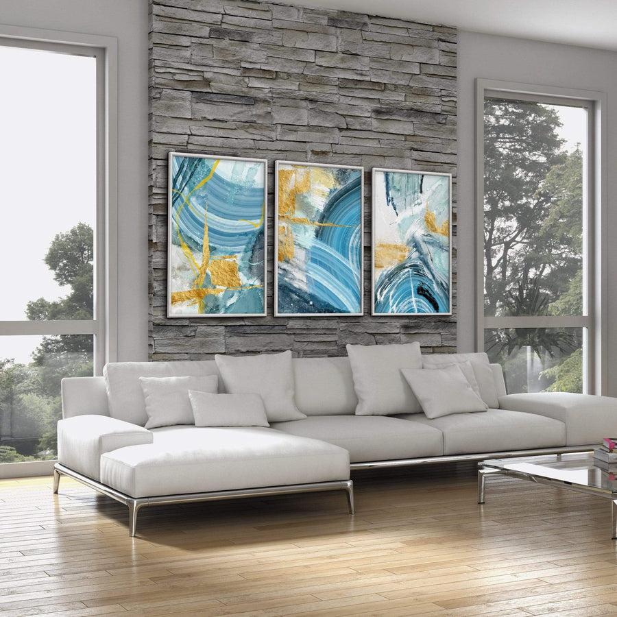 Blue Yellow Abstract Canvas Art Clock Canvas