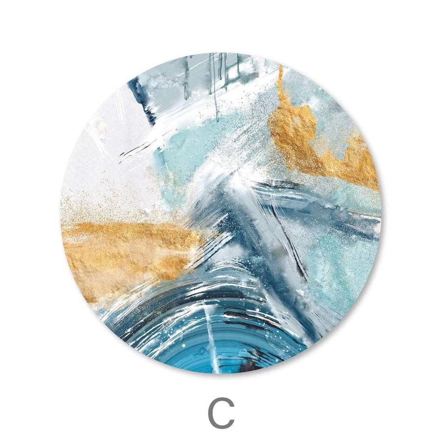 Blue Yellow Abstract - Circle Canvas Art C / 40 x 40cm / Standard Gallery Wrap Clock Canvas