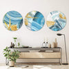 Blue Yellow Abstract - Circle Canvas Art Set of 3 / 40 x 40cm / Standard Gallery Wrap Clock Canvas