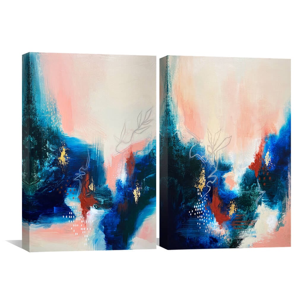 Botanical Vision Canvas Art Set of 2 / 30 x 45cm / Unframed Canvas Print Clock Canvas