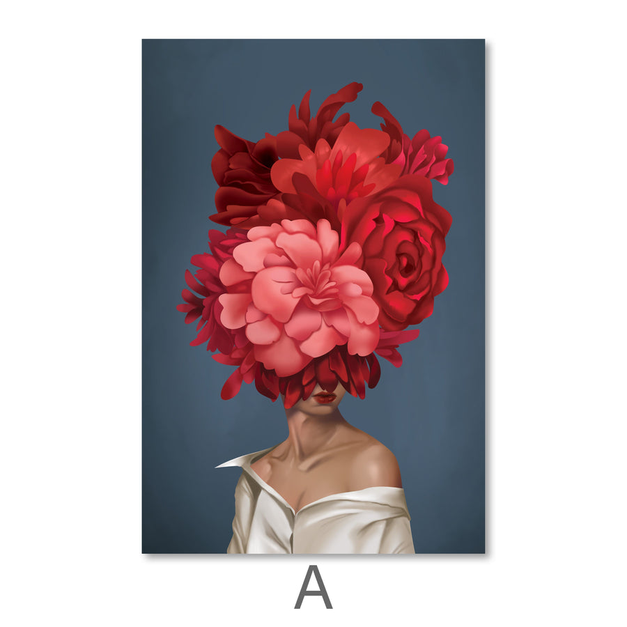 Bouquet Woman Canvas Art A / 40 x 60cm / Unframed Canvas Print Clock Canvas